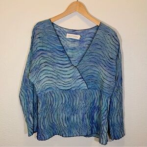 Iridescent Crinkled Silk Blouse Ocean Wave Texture – Size M Made in USA Fairy